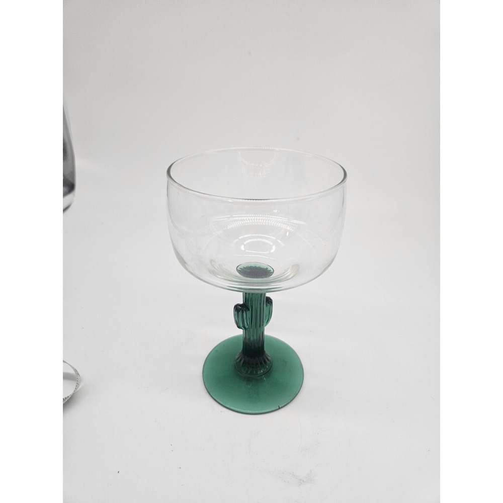 One VTG Cactus Margarita Glasses w Juniper Green Cactus Stems Libby
